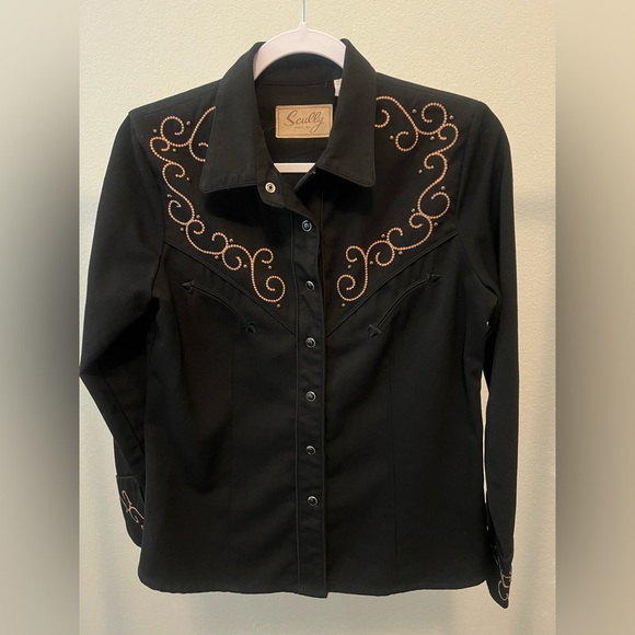 Scully Tops - Scully embroidered pearl snap western long sleeve black womens shirt Small